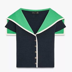 SHORT-SLEEVE KNIT JACKET WITH COMBINATION LAPEL